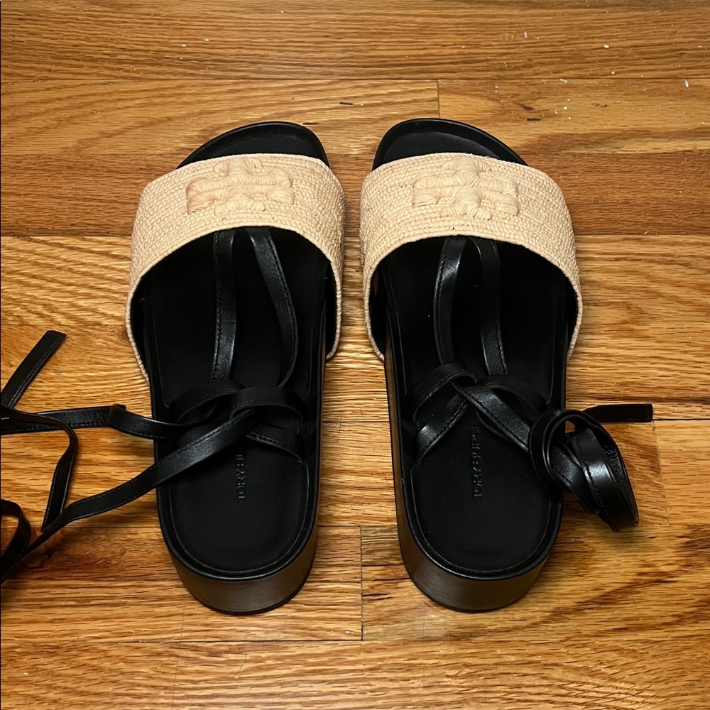 Tory Burch Black and Tan Platform Sandals - Picture 3 of 6